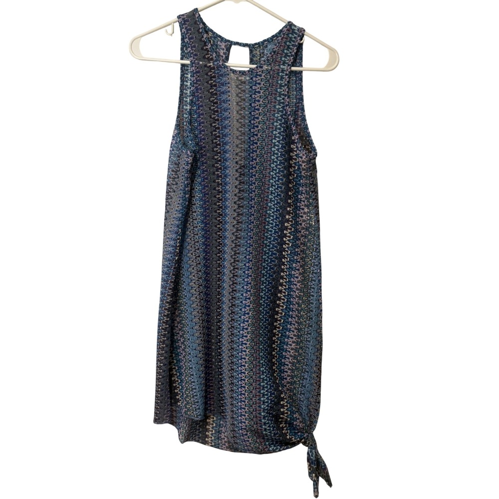 Becca Swim Cover Up Women XS/S Blue Purple Chevron Crochet Side Tie Mini Dress